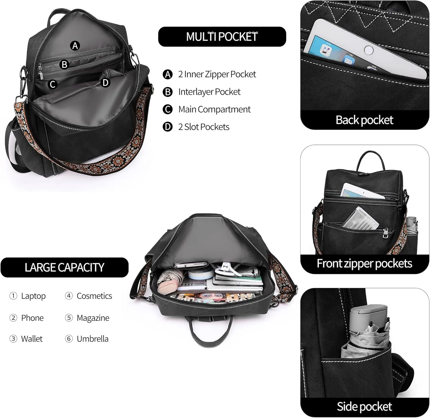 Backpack Purse for Women Pu Leather Travel Backpack Fashion Designer Shoulder Bag Ladies Convertible Handbags