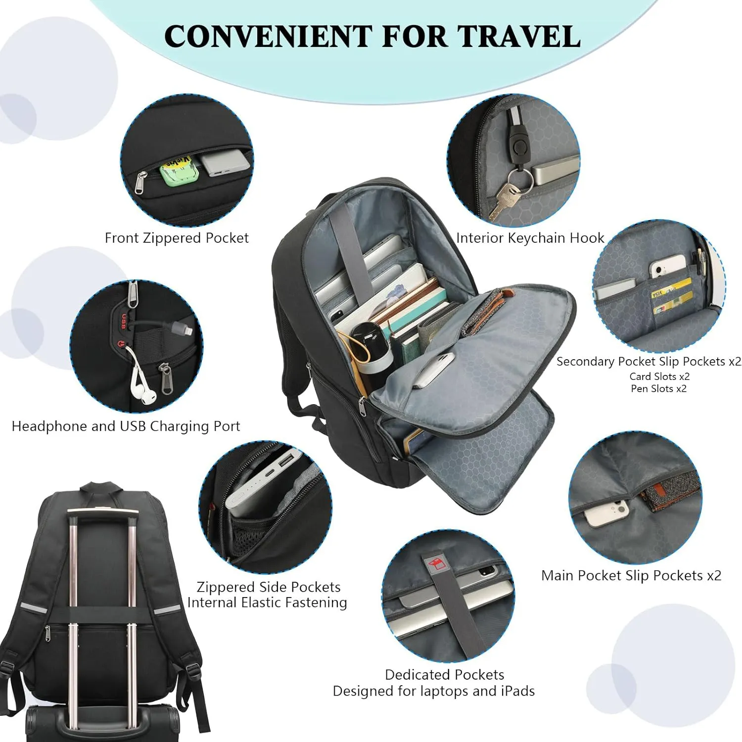 Backpacks for Men Business Laptop Backpack Anti Theft College School Work Backpack Fits 17 Inch Computer (Black, X-Large)