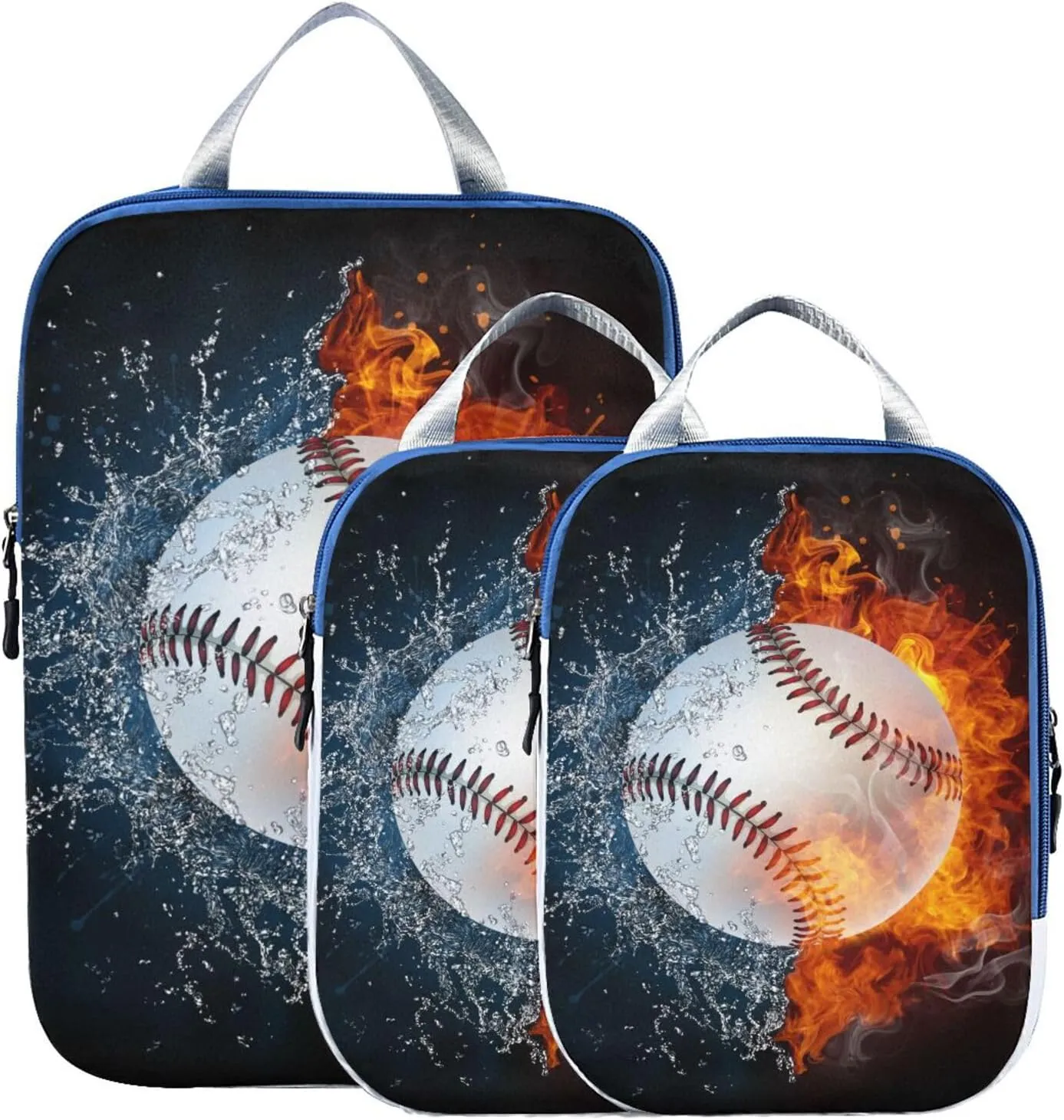 Baseball in Fire Water Compression Packing Cubes 3 Set Waterproof Expandable Packing Organizers for Travel Accessories Suitcases Luggage Backpack