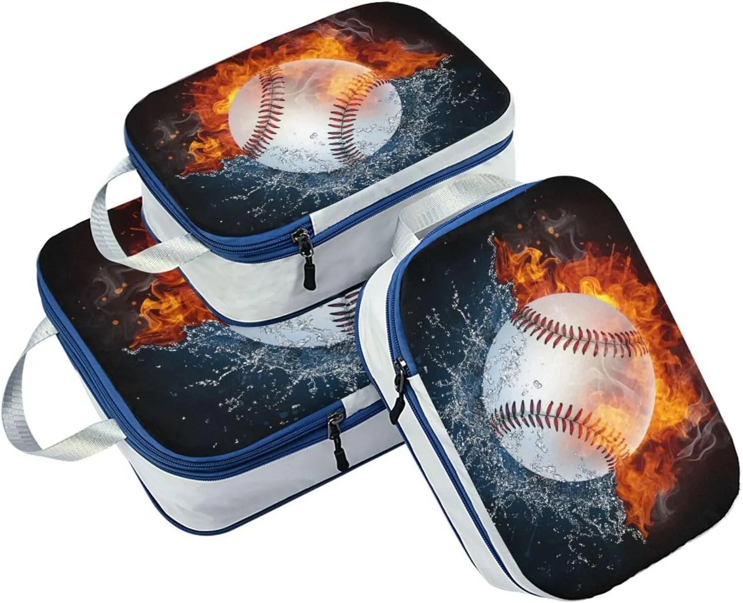 Baseball in Fire Water Compression Packing Cubes 3 Set Waterproof Expandable Packing Organizers for Travel Accessories Suitcases Luggage Backpack