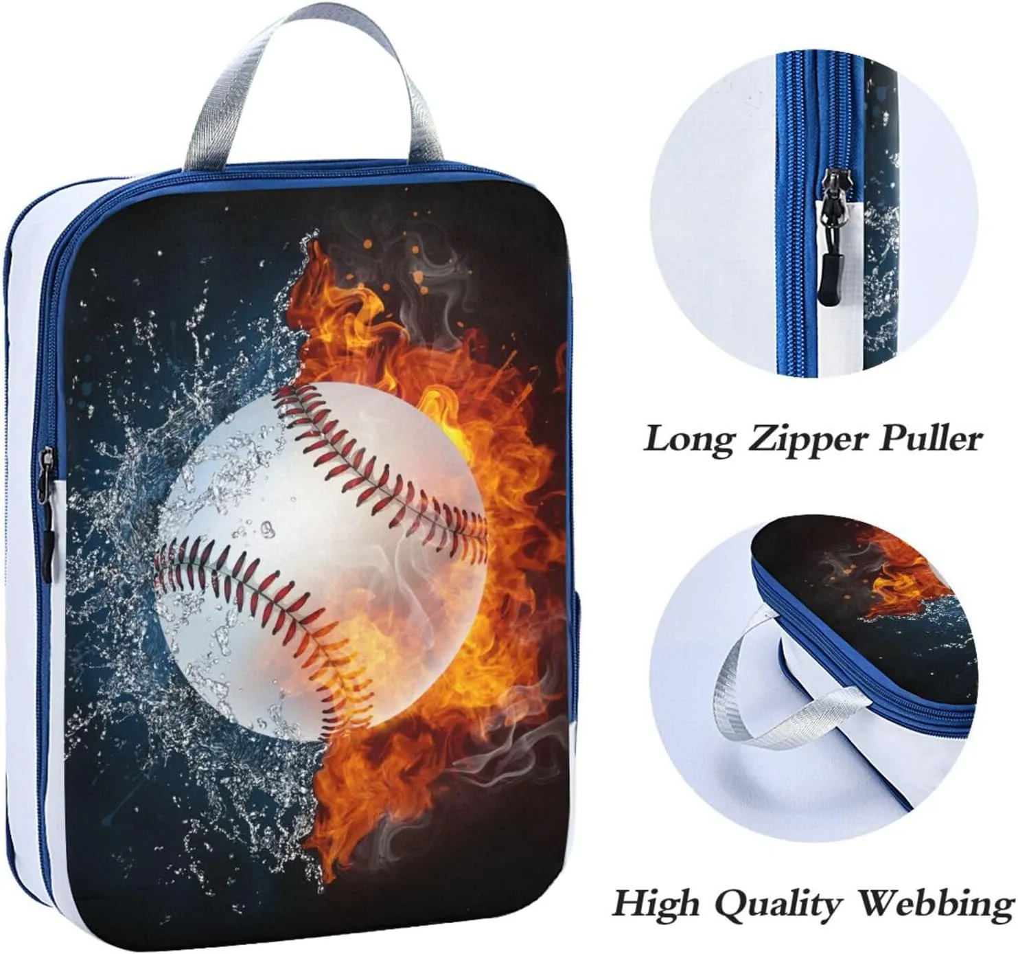 Baseball in Fire Water Compression Packing Cubes 3 Set Waterproof Expandable Packing Organizers for Travel Accessories Suitcases Luggage Backpack