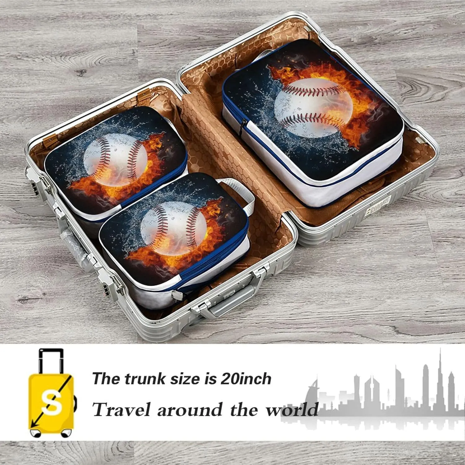 Baseball in Fire Water Compression Packing Cubes 3 Set Waterproof Expandable Packing Organizers for Travel Accessories Suitcases Luggage Backpack
