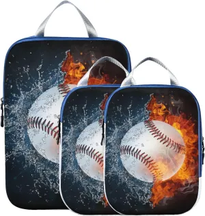 Baseball in Fire Water Compression Packing Cubes 3 Set Waterproof Expandable Packing Organizers for Travel Accessories Suitcases Luggage Backpack
