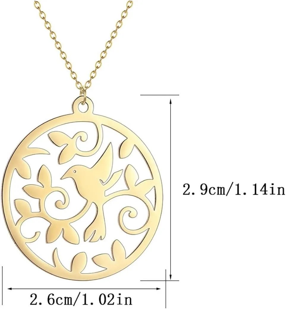 Beautiful Nightingale Bird on a Branch .925 Sterling Silver Round Pendant Necklace | Nightingale Bird Pendant Necklace for Women