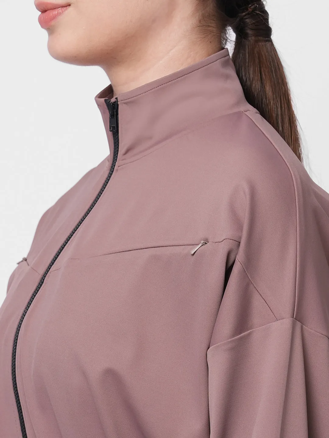 Beige colorblock fit and flare jacket