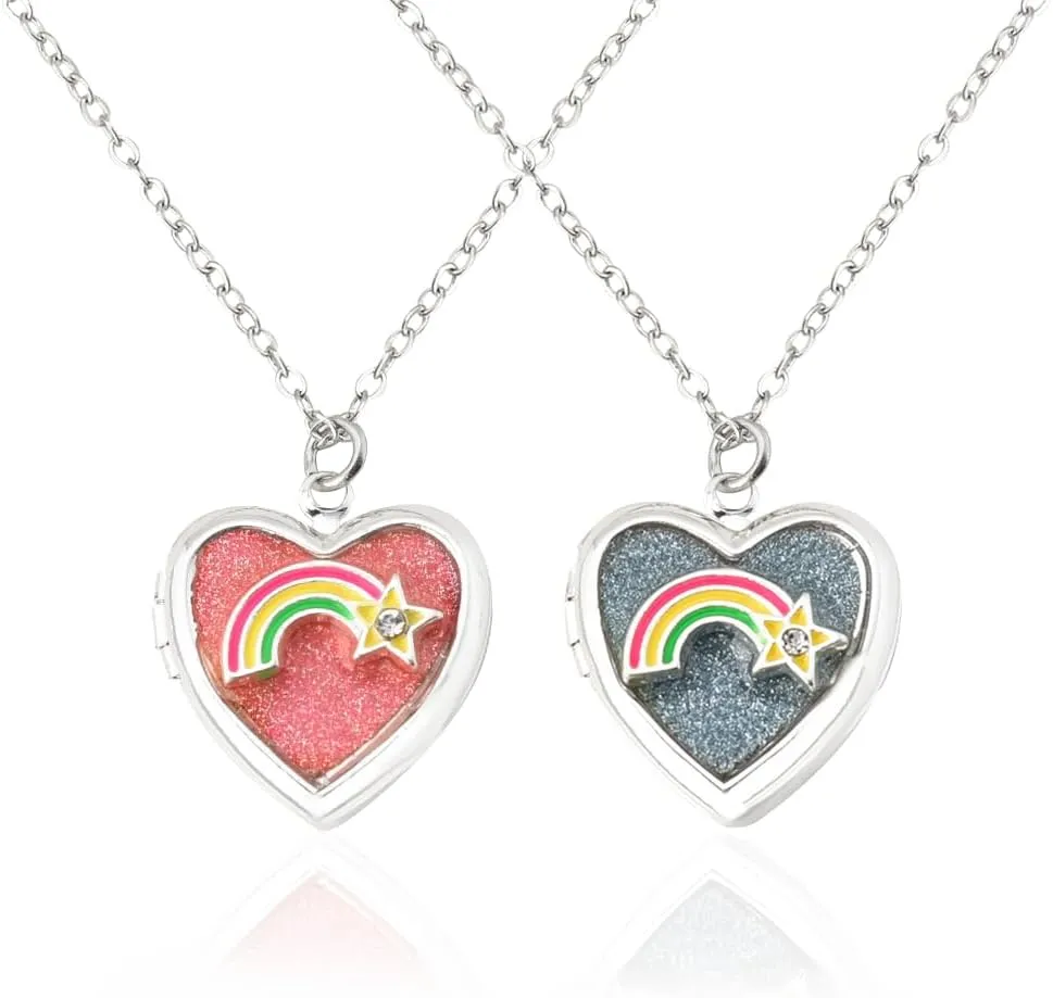 Best Friend Necklaces for 2 Girls Sisters Rainbow Heart Locket Necklace Set for BFF Bestie Birthday Christmas Gifts for Big Little Soul Sister Matching Friendship Necklace Keepsakes