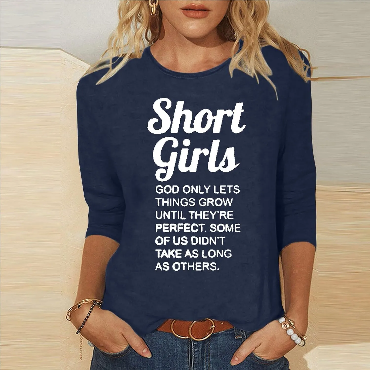 Binmer God Only Lets Things Grow Until They're Perfect Shirts for Womens 3/4 Length Sleeve Tunic Blouse Funny Sayings Tops