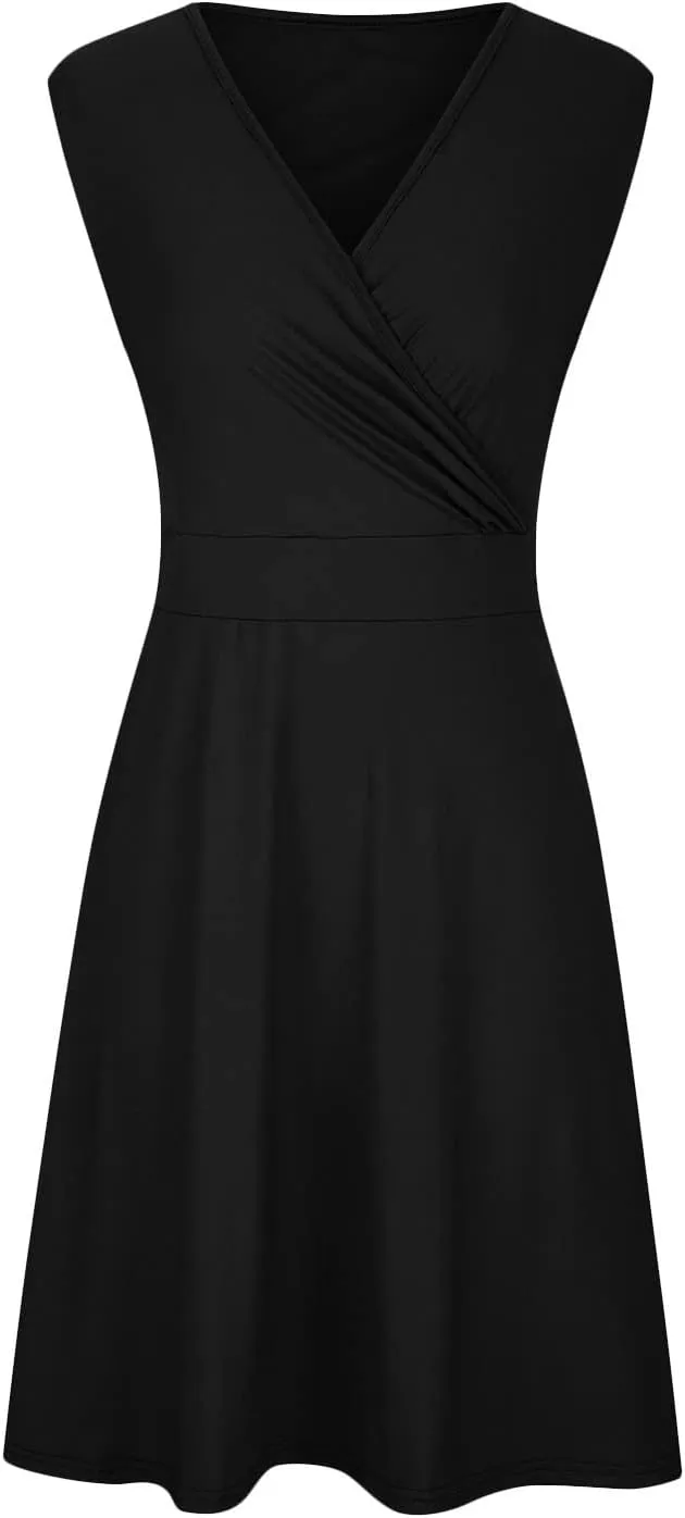 Binmer Womens Plus Size Dresses Sleeveless/Short Sleeve Wrap V-Neck Sundress Casual Summer Wedding Cocktail Dress with Pocket