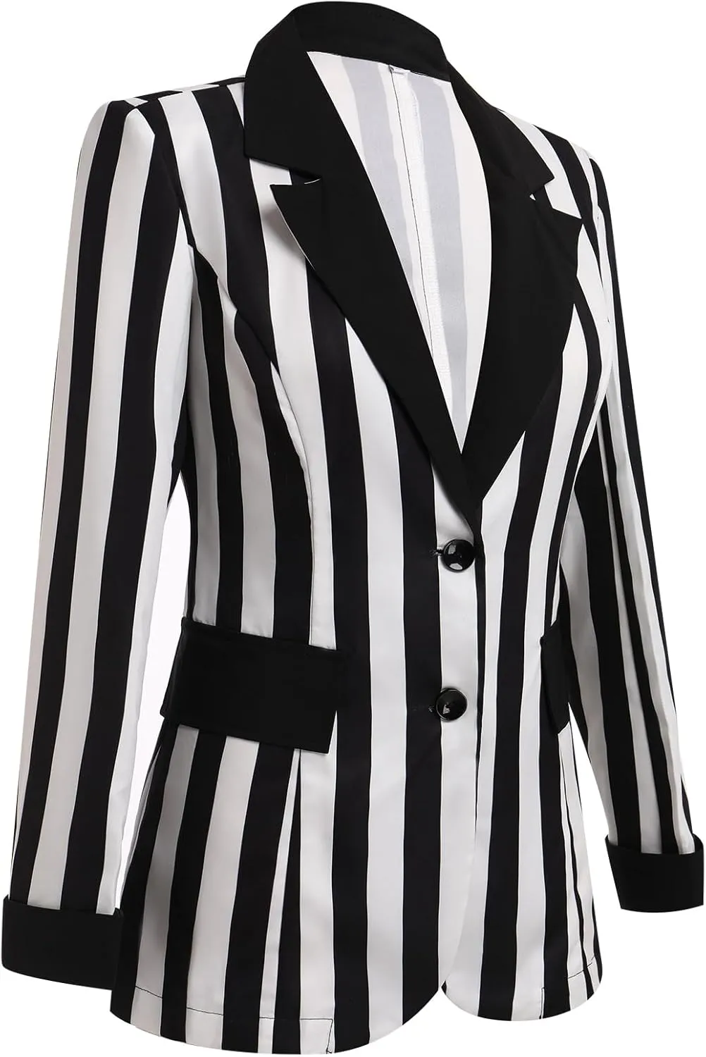 Black and White Striped Blazer for Women Long Sleeve Open Front Work Office Jacket Halloween Lapel Pockets Button Blazer Suit
