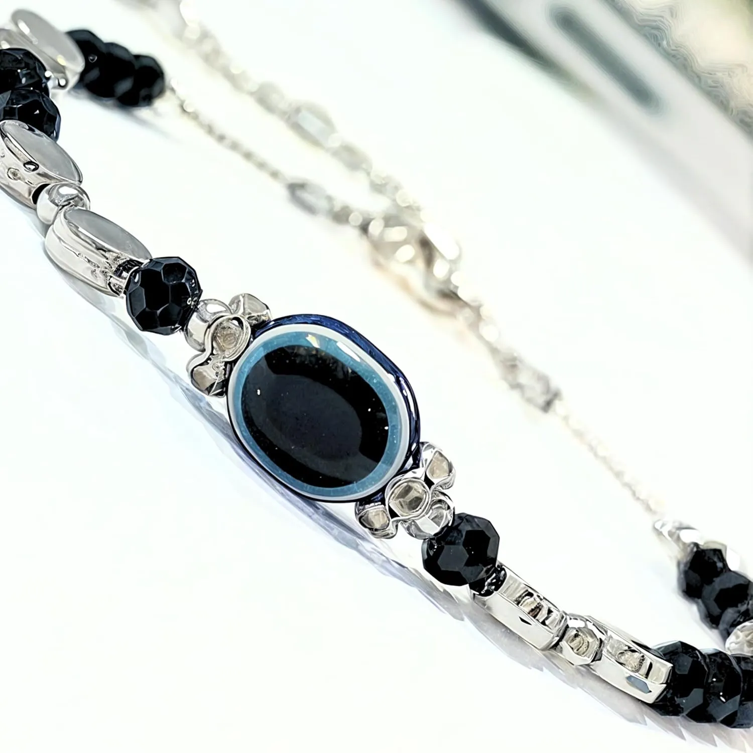 Black Bead Crystal Evil Eye Anklet Bracelet for Women Handmade Waterproof Ankle Foot Bracelets for Women Minimalist Jewelry Adjustable