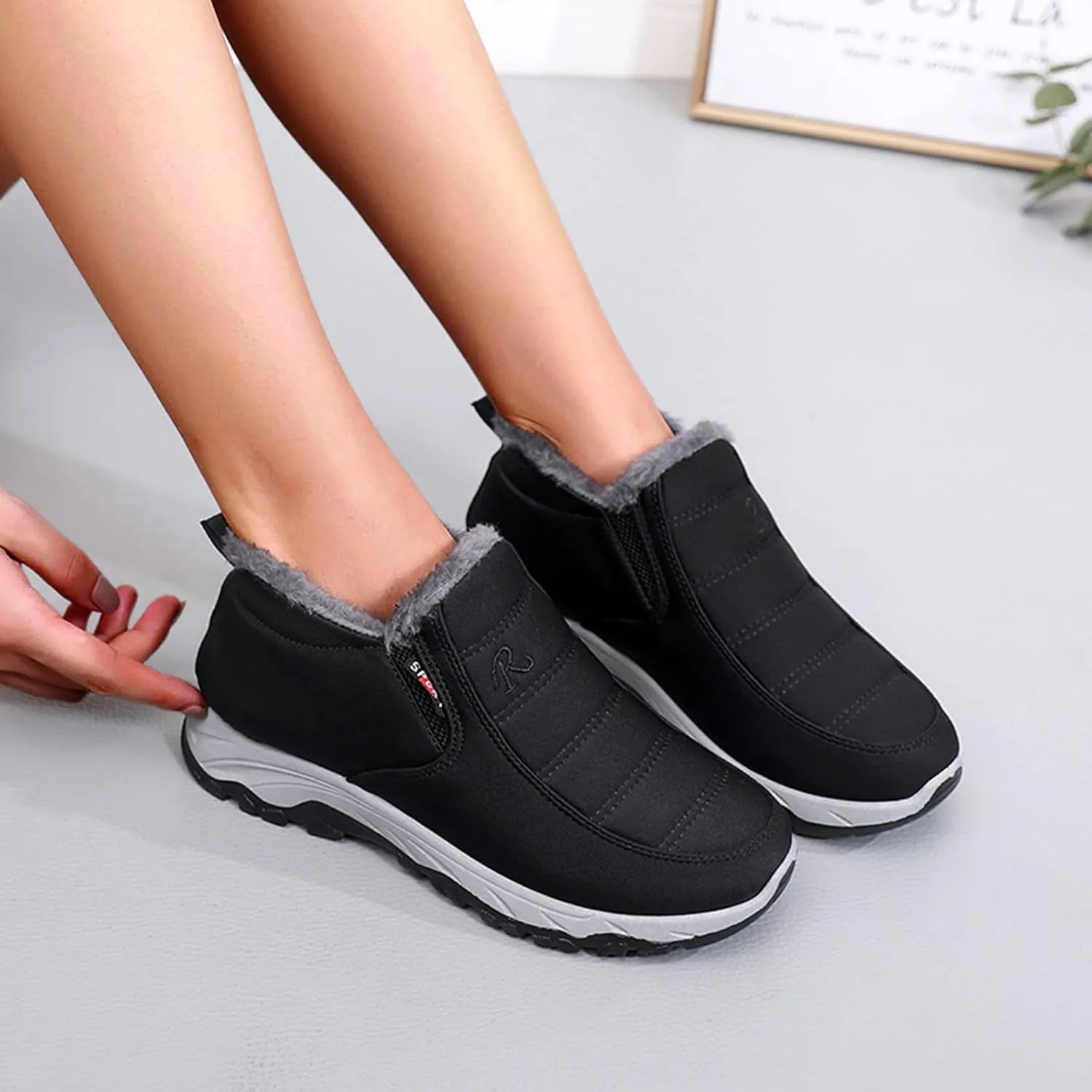 Black Winter Boots for Women Wide Calf Womens Snow Boots 9.5 Wide Warm Winter Boots Women Womens Snow Shoes Ankle Tall Black Winter Boots for Women