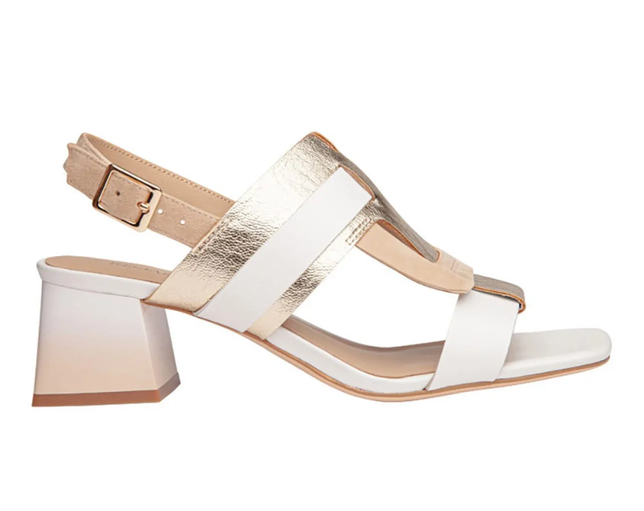 Block Heel Sandal - White Gold