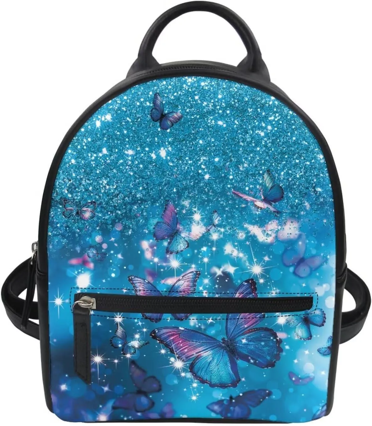 Blue Butterfly Packs, Pu Leather Mini Backpack for Women, Ladies Kids Casual Outdoor Shoulder Strap Small Backpack Stylish Rucksacks Multifunctional Satchels for Kids Age 5 