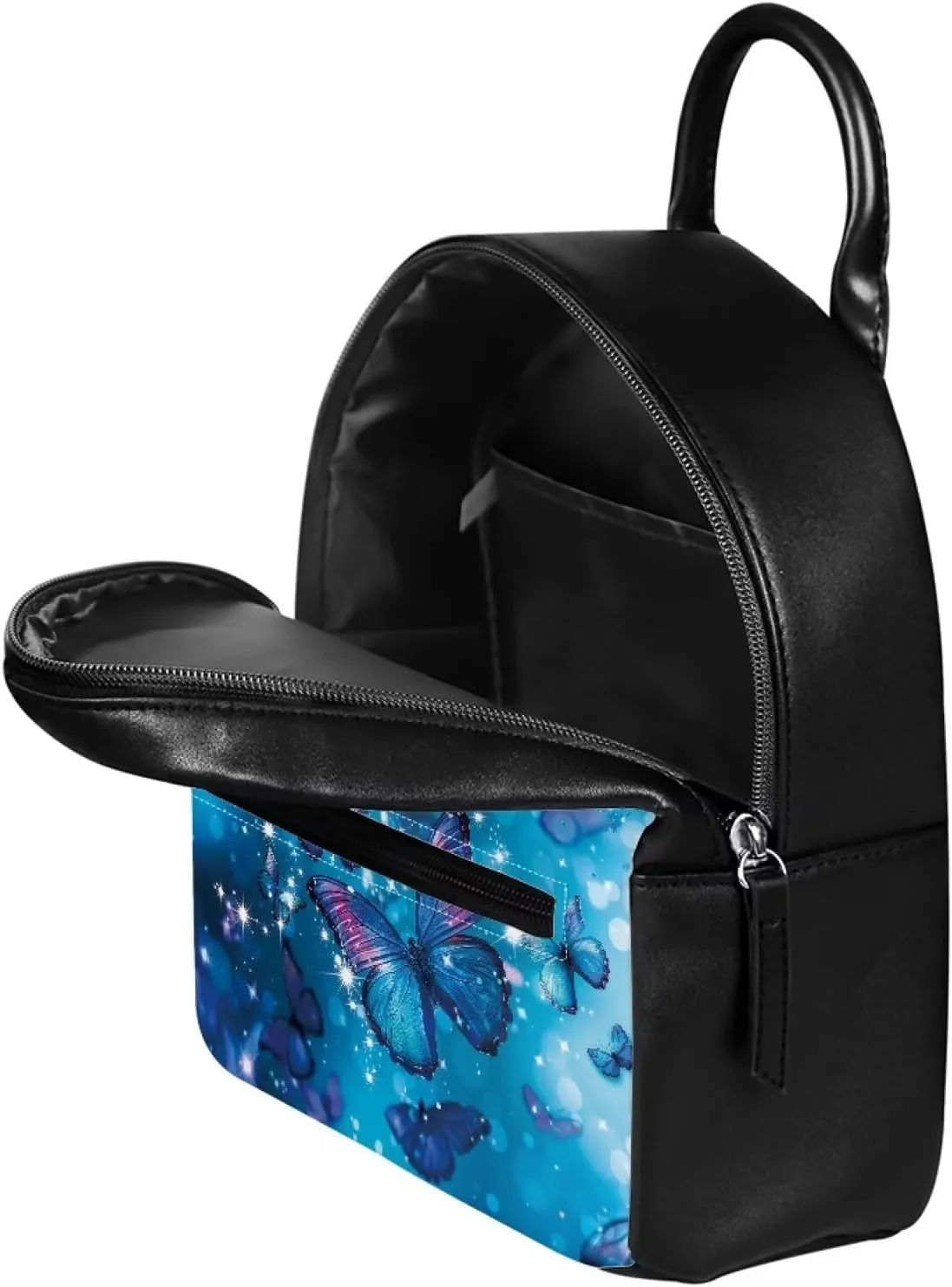 Blue Butterfly Packs, Pu Leather Mini Backpack for Women, Ladies Kids Casual Outdoor Shoulder Strap Small Backpack Stylish Rucksacks Multifunctional Satchels for Kids Age 5 
