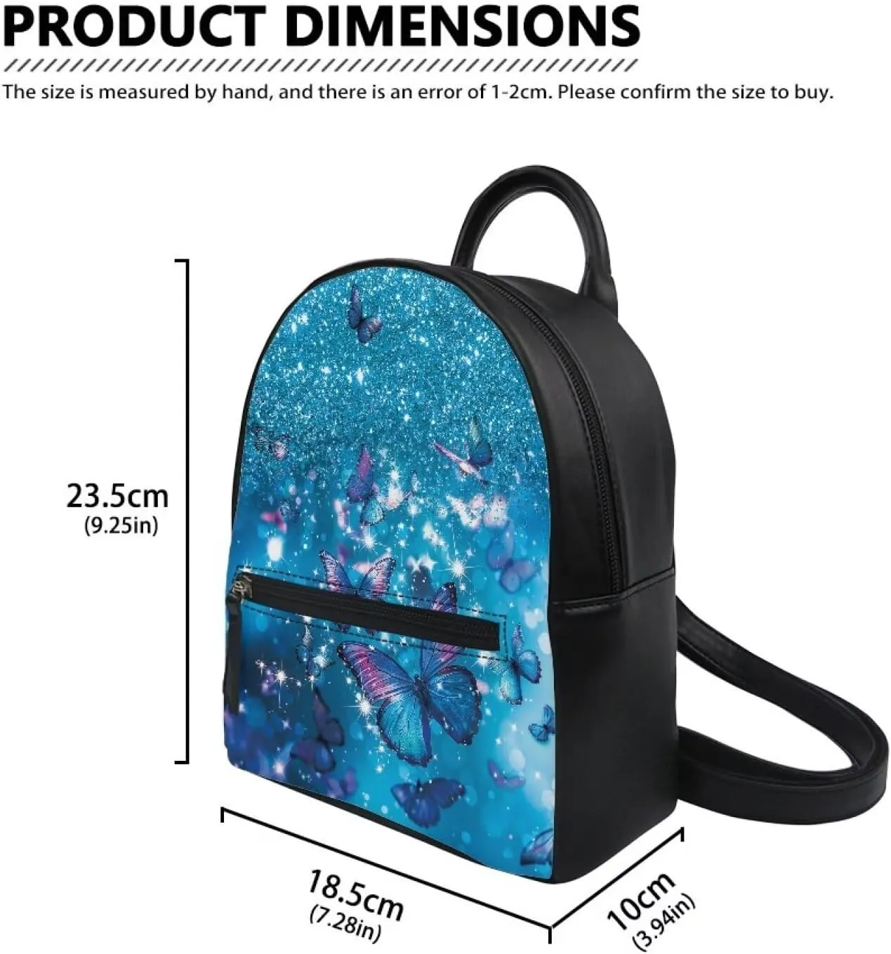 Blue Butterfly Packs, Pu Leather Mini Backpack for Women, Ladies Kids Casual Outdoor Shoulder Strap Small Backpack Stylish Rucksacks Multifunctional Satchels for Kids Age 5 