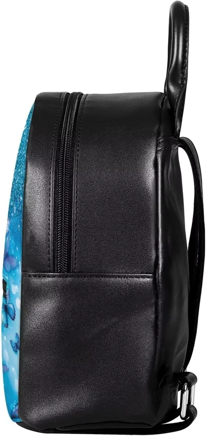 Blue Butterfly Packs, Pu Leather Mini Backpack for Women, Ladies Kids Casual Outdoor Shoulder Strap Small Backpack Stylish Rucksacks Multifunctional Satchels for Kids Age 5 