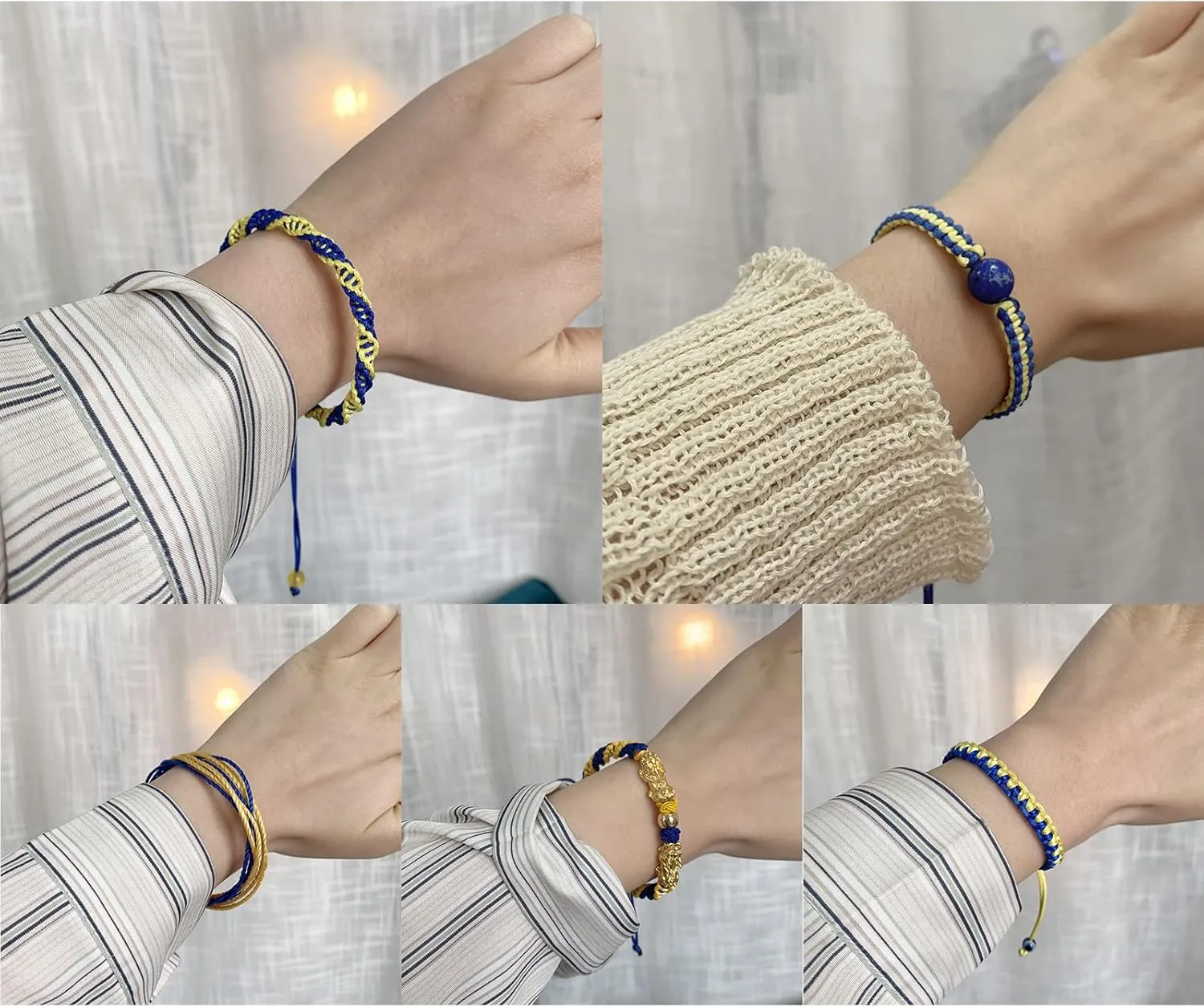 Blue Yellow National Bracelet Handmade Braided Bracelet Support Help Stand Blue and Yellow Wristband Bangle Braided Rope 6#
