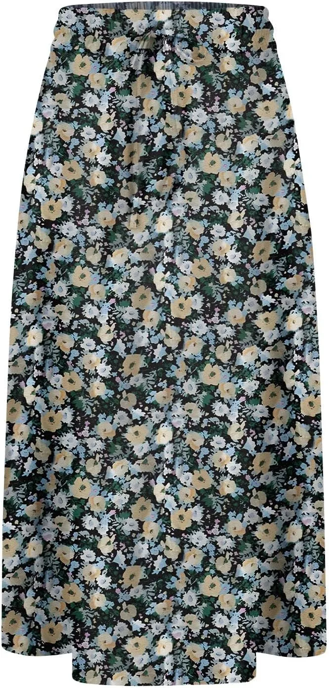 Boho Skirts for Women 2025 Summer Drawstring High Waisted Midi Wrap Skirt Elegant A Line Skirt Knee Length with Pocket