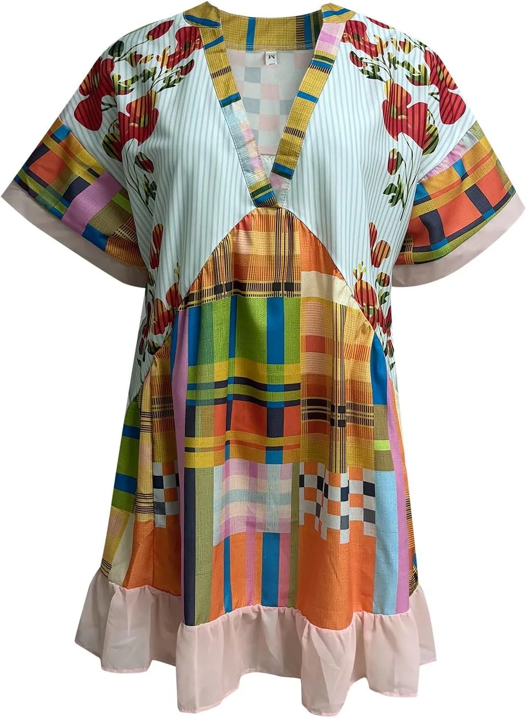 Boho Summer Dresses for Women Short Y2k Babydoll Dress Ruffle Mini Dress Deep V-Neck Casual Floral Tropical Sundress