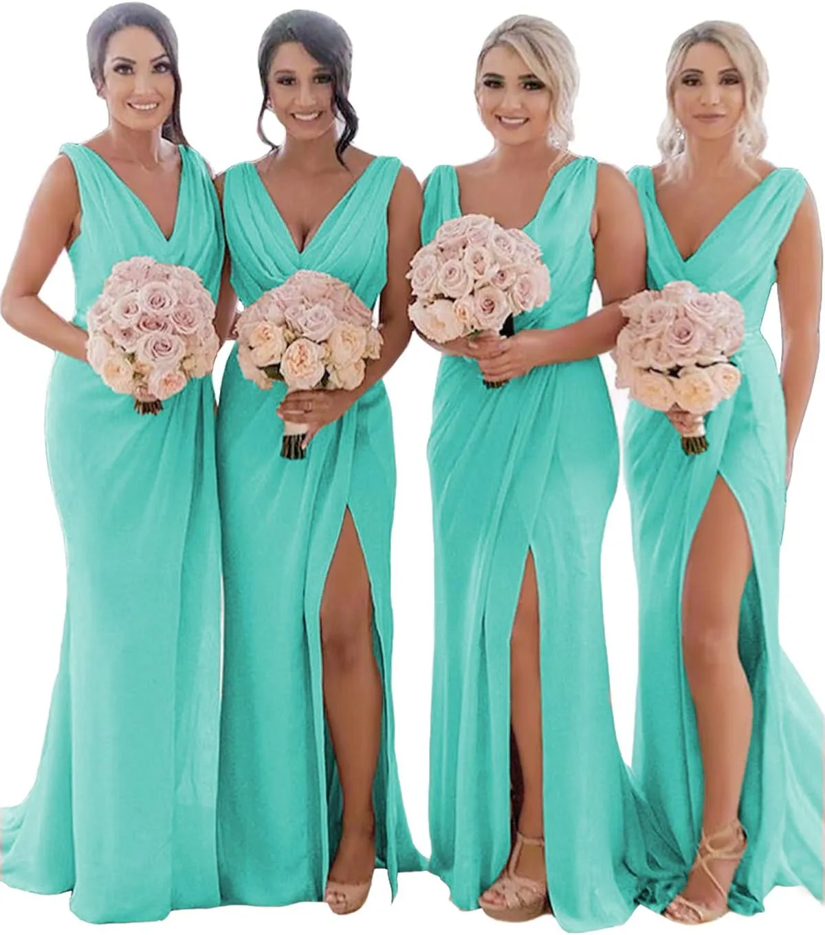 BOLENSYE Women's Cowl Neck Bridesmaid Dresses Long for Wedding Ruched Chiffon Wrap Slit Formal Evening Party Gown