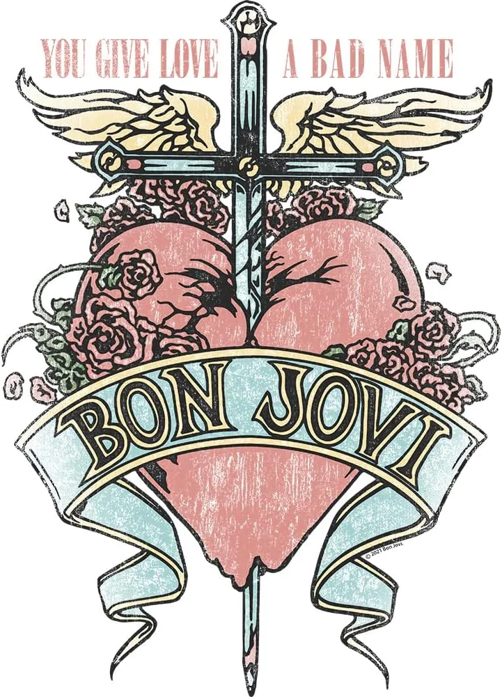 Bon Jovi T Shirt You Give Love A Bad Name Adult Short Sleeve T Shirts Vintage Style Graphic Tees