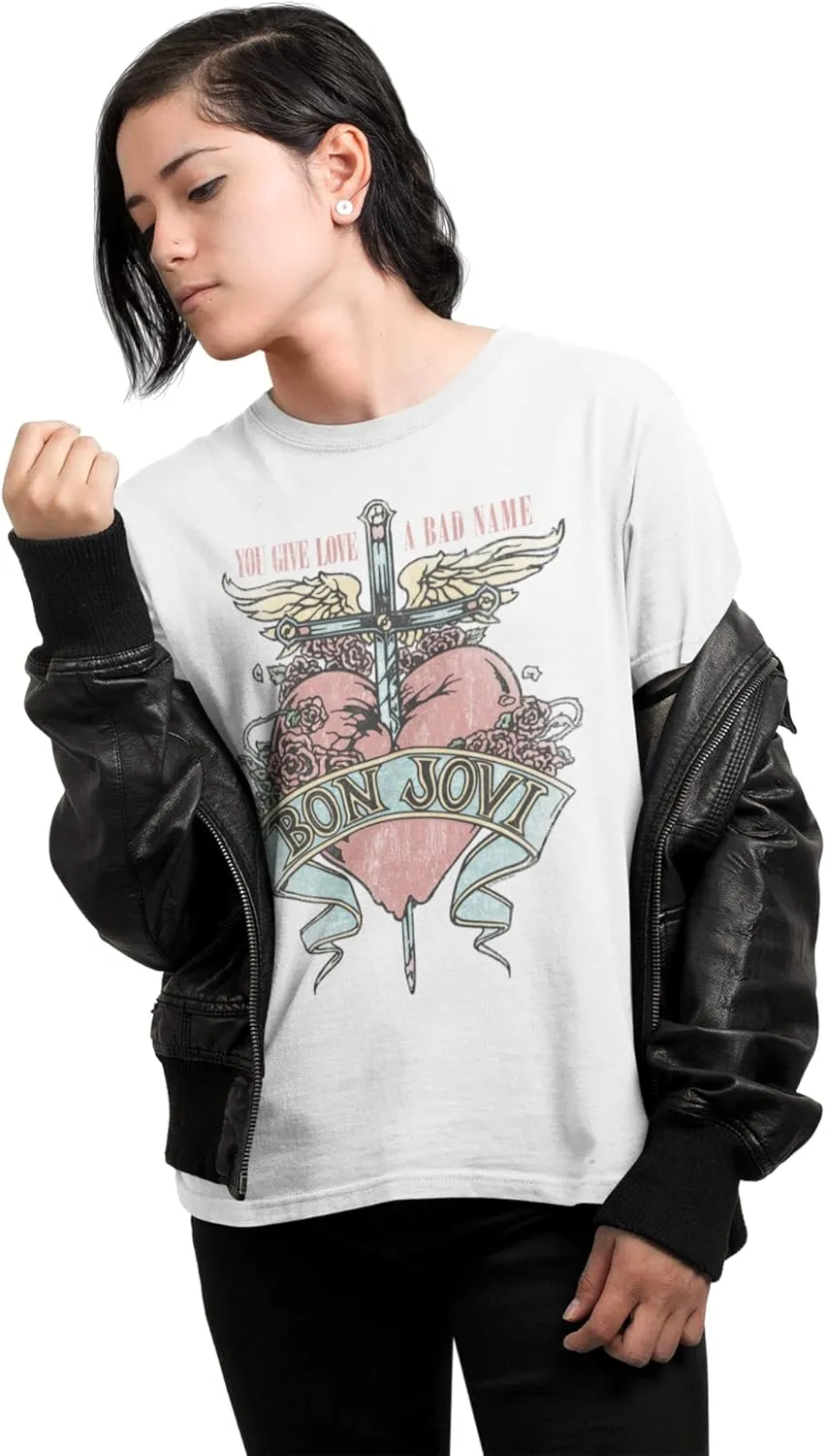 Bon Jovi T Shirt You Give Love A Bad Name Adult Short Sleeve T Shirts Vintage Style Graphic Tees
