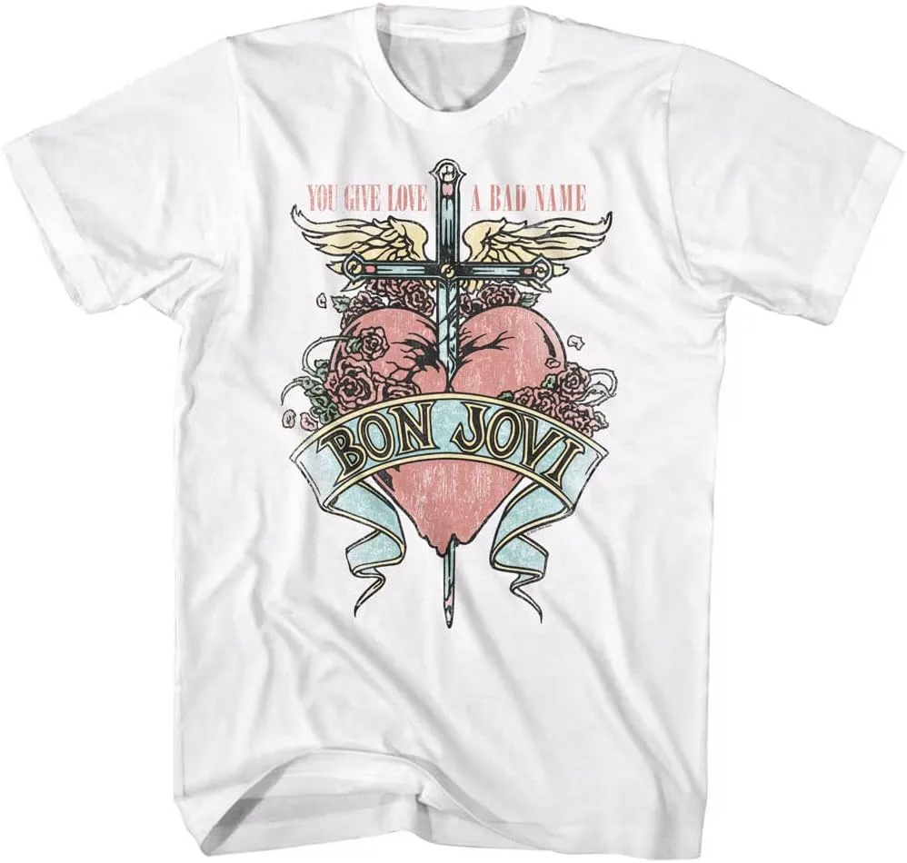 Bon Jovi T Shirt You Give Love A Bad Name Adult Short Sleeve T Shirts Vintage Style Graphic Tees