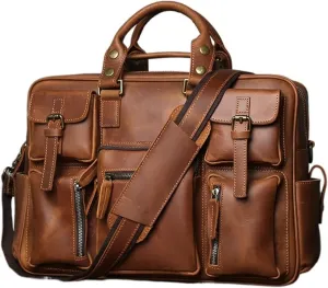Briefcases for men MenLeather Handbag Top Cowhide Briefcase Large Travel Bag Leather Laptop Shoulder Bag