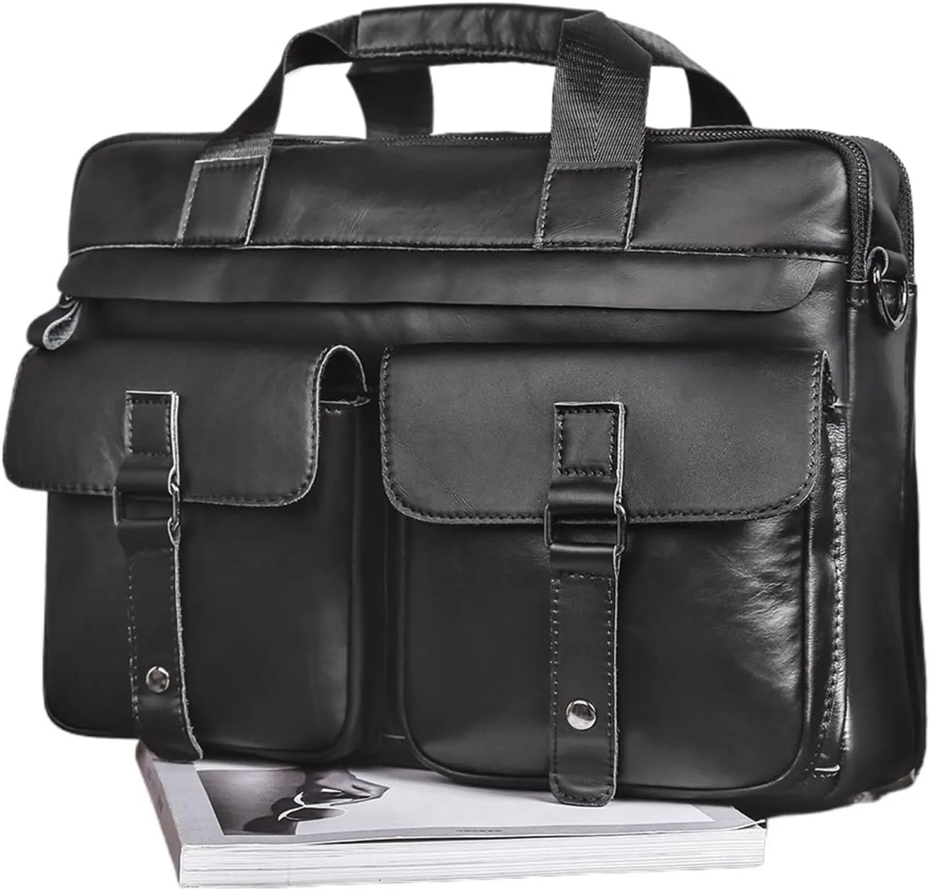 Briefcases Genuine Leather Men's Briefcases 15.6" Laptop Bag Office Bags for Men Document Business Bag(Brown)