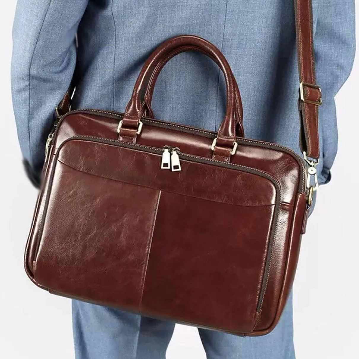 Briefcases Mens Laptop Bags Handbags Genuine Leather Messenger Shoulder Bags Casual Daypacks
