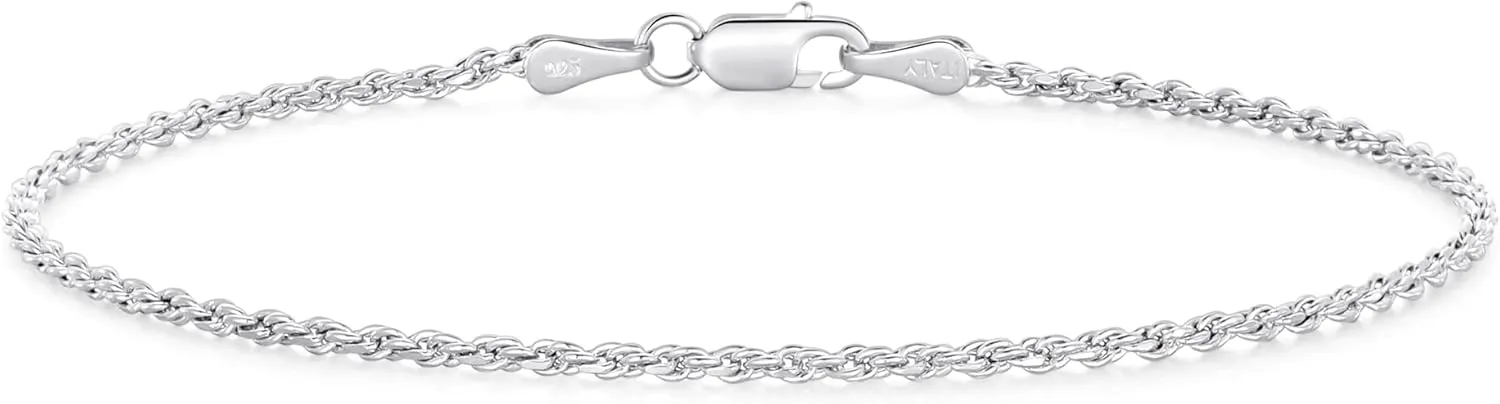 BRIJEWNES 925 Sterling Silver Clasp 2/2.5/3mm Gold | Silver Rope Chain Bracelets for Men Women Solid Diamond Cut Rope Chain Mens Bracelet Chain Bracelets for Men Jewelry Men Gifts