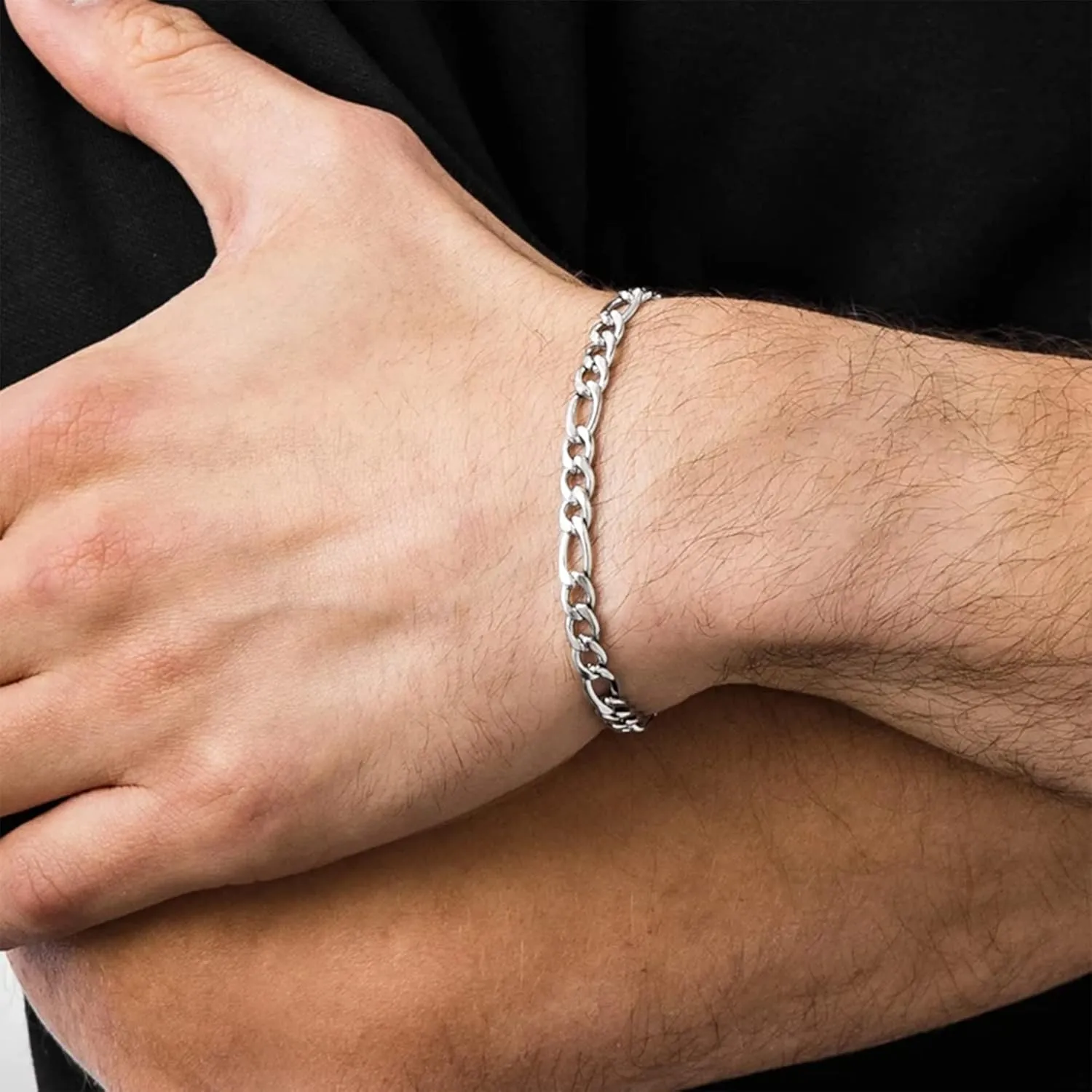 BRIJEWNES 925 Sterling Silver Clasp 4/5mm Figaro Chain Bracelets for Men Women Solid Diamond Cut Figaro Chain Mens Bracelet Chain Bracelets for Men Jewelry Men Gifts