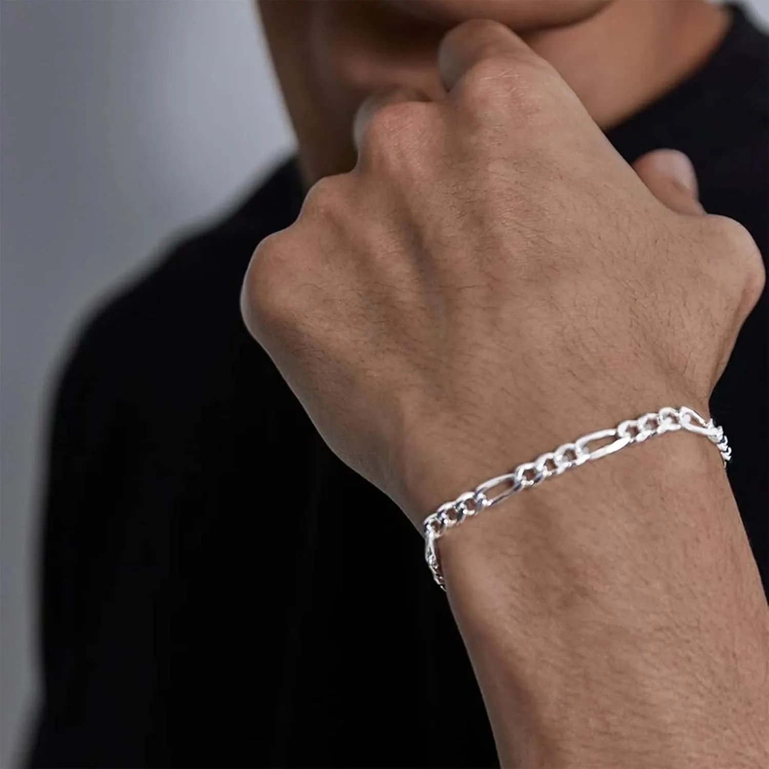 BRIJEWNES 925 Sterling Silver Clasp 4/5mm Figaro Chain Bracelets for Men Women Solid Diamond Cut Figaro Chain Mens Bracelet Chain Bracelets for Men Jewelry Men Gifts