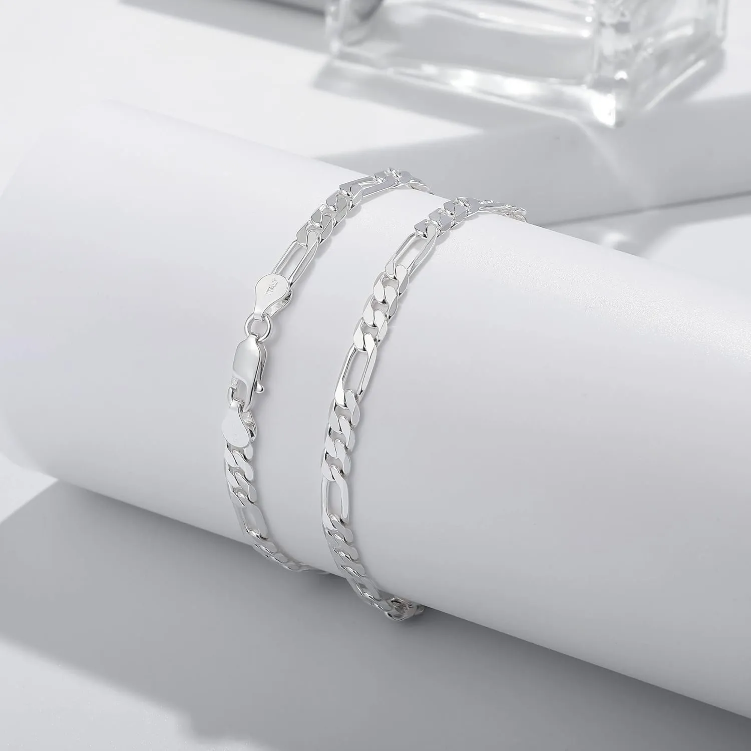 BRIJEWNES 925 Sterling Silver Clasp 4/5mm Figaro Chain Bracelets for Men Women Solid Diamond Cut Figaro Chain Mens Bracelet Chain Bracelets for Men Jewelry Men Gifts