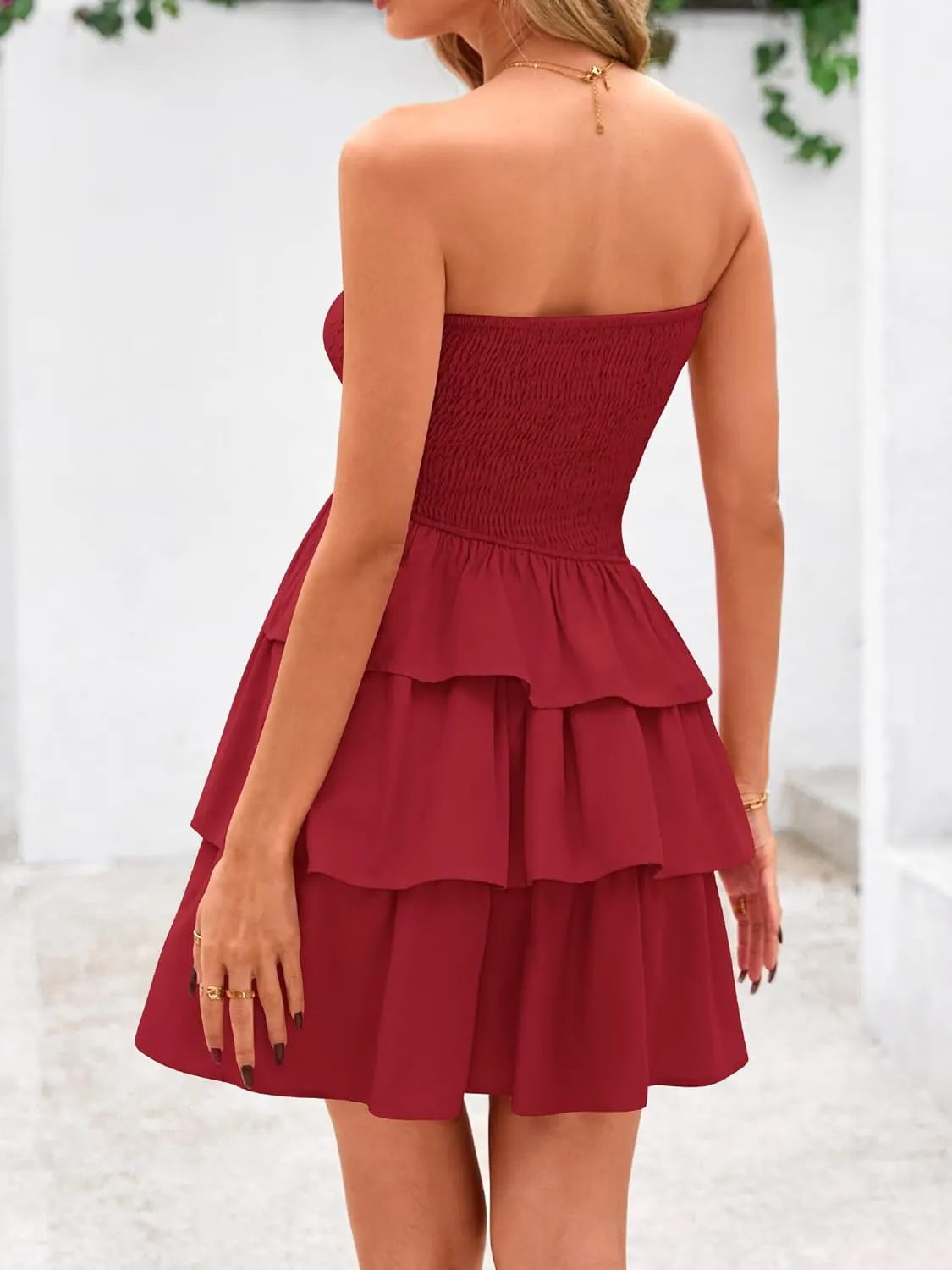 BTFBM Summer Dresses for Women Beach Dresses Strapless Boho Sundress Solid Color Tube Mini Dresses Party Dresses