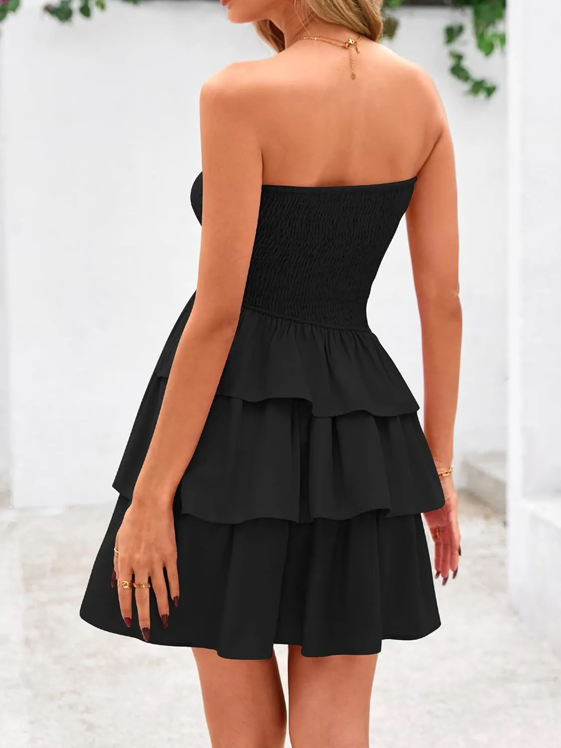 BTFBM Summer Dresses for Women Beach Dresses Strapless Boho Sundress Solid Color Tube Mini Dresses Party Dresses