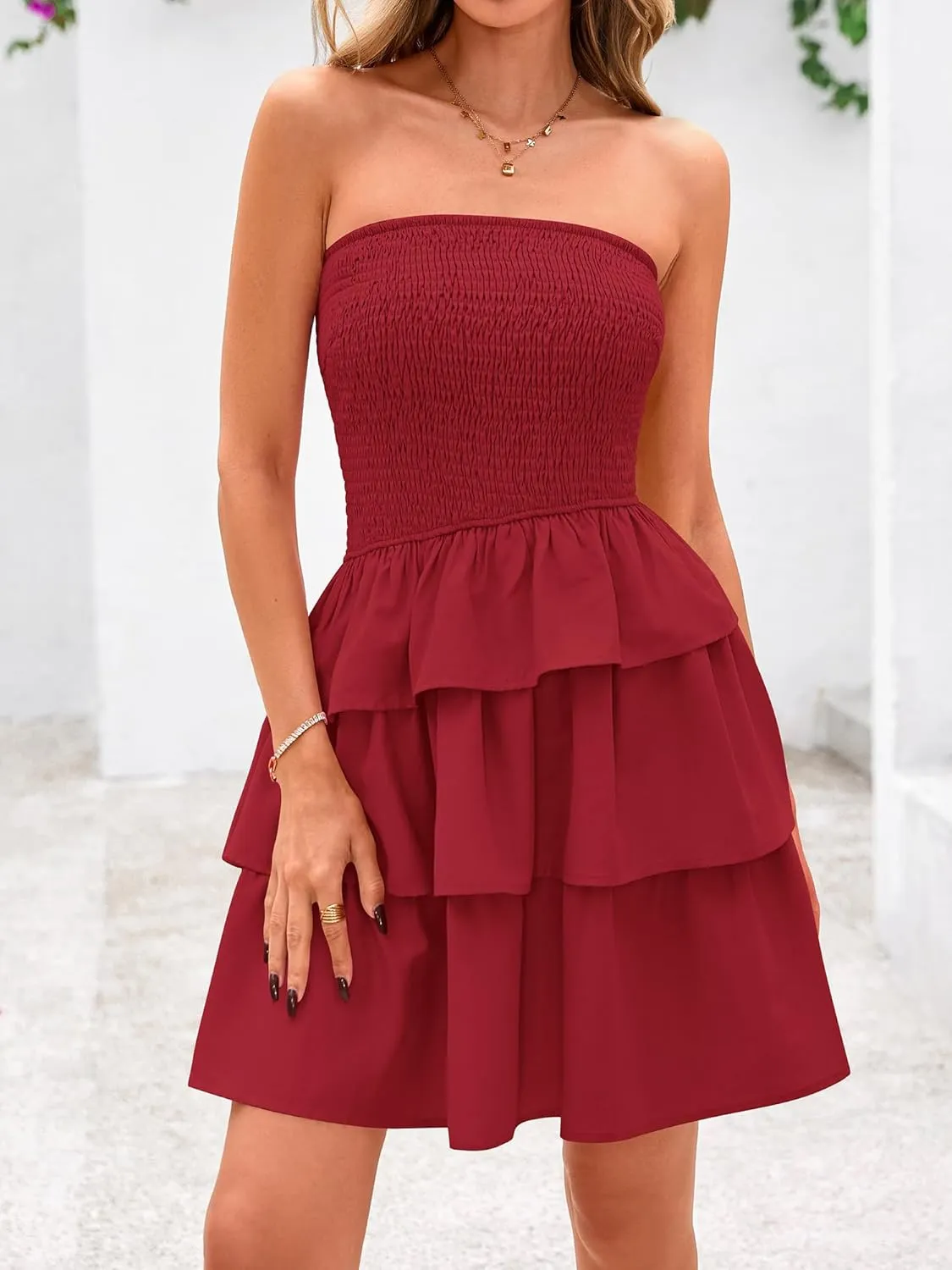 BTFBM Summer Dresses for Women Beach Dresses Strapless Boho Sundress Solid Color Tube Mini Dresses Party Dresses