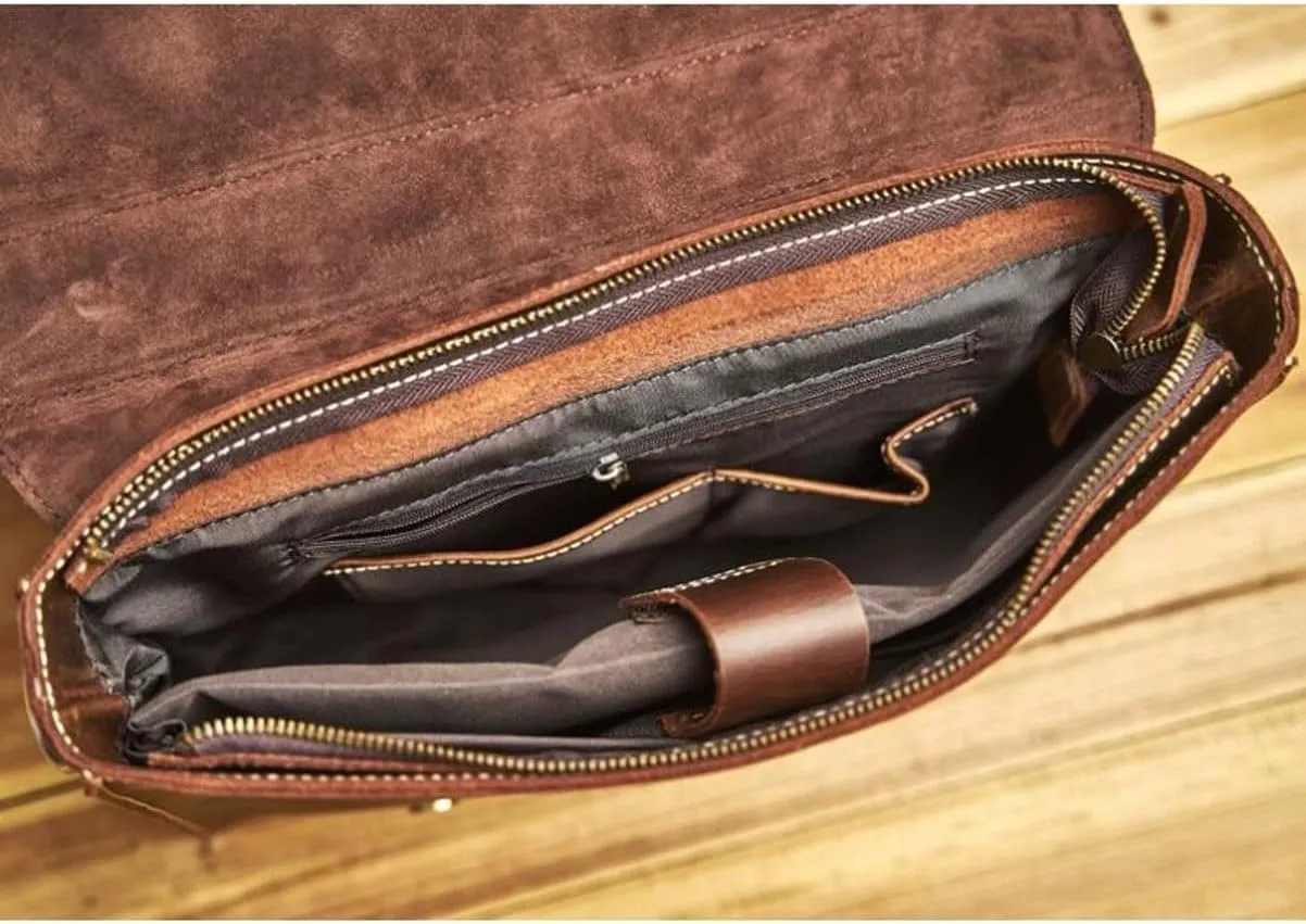 Business Briefcases Mens Handbags Messenger Shoulder Bags Genuine Leather Laptop Bags Carrying Cases 13.4Inch