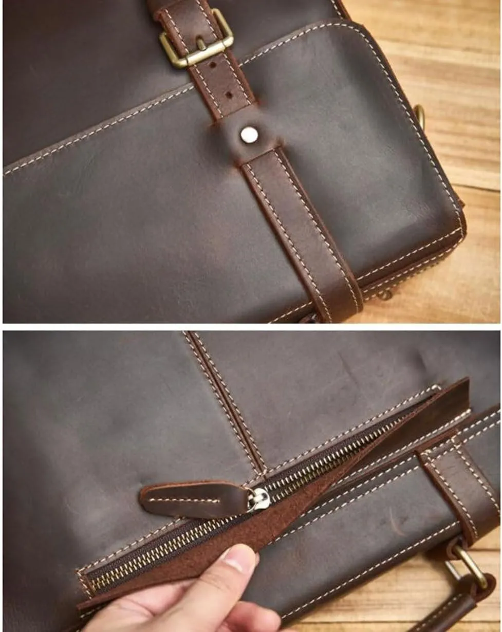 Business Briefcases Mens Handbags Messenger Shoulder Bags Genuine Leather Laptop Bags Carrying Cases 13.4Inch
