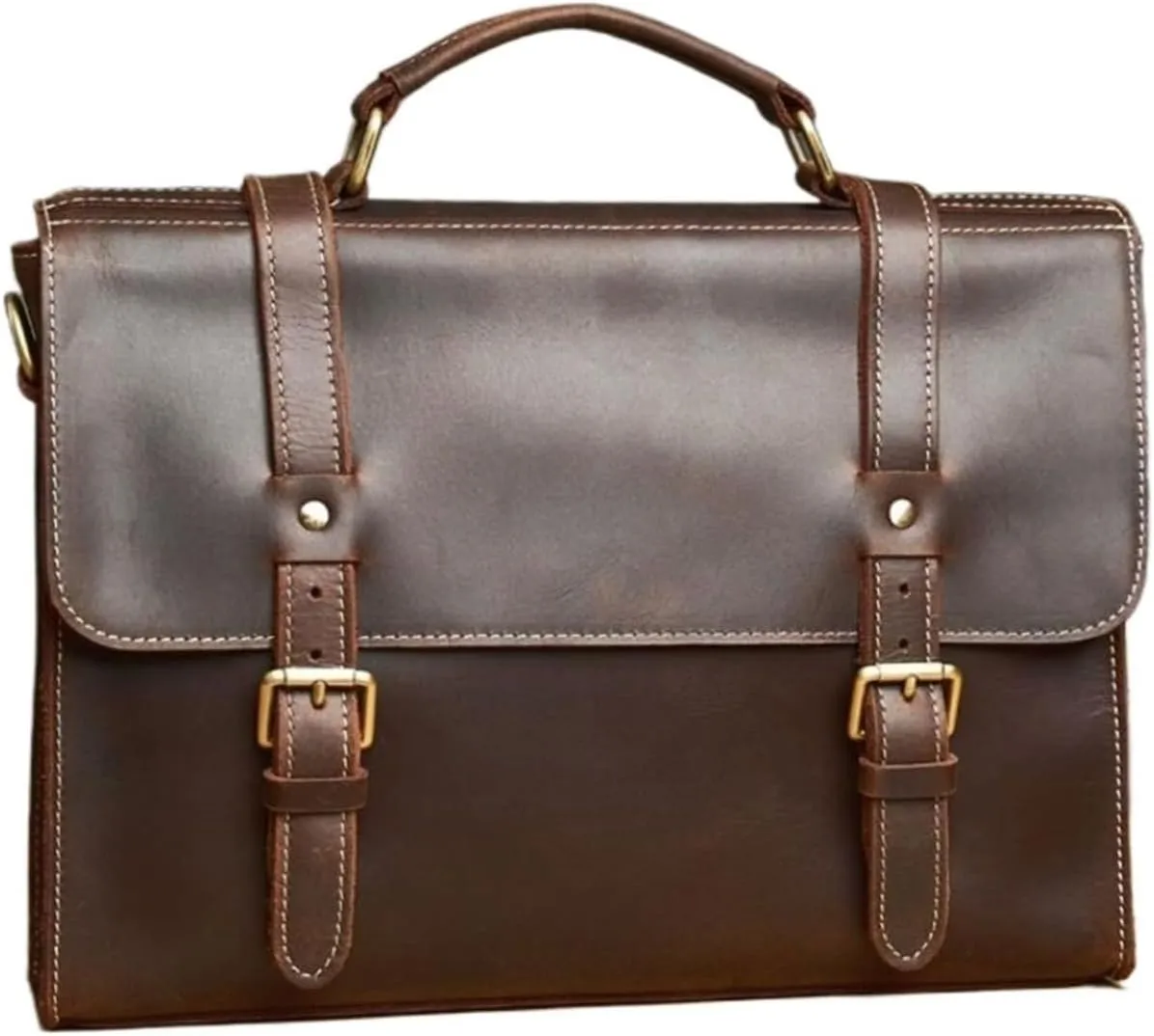 Business Briefcases Mens Handbags Messenger Shoulder Bags Genuine Leather Laptop Bags Carrying Cases 13.4Inch