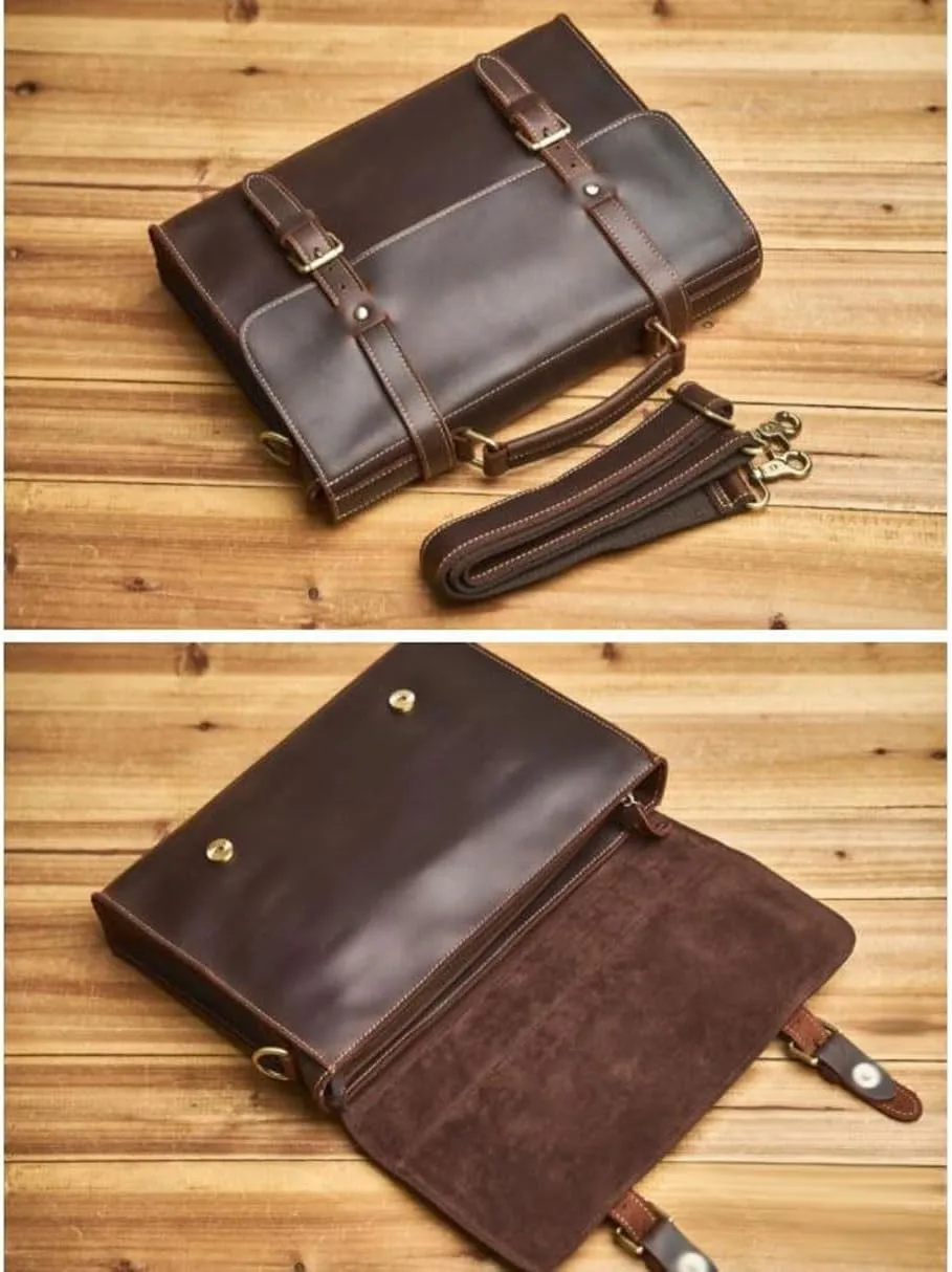 Business Briefcases Mens Handbags Messenger Shoulder Bags Genuine Leather Laptop Bags Carrying Cases 13.4Inch