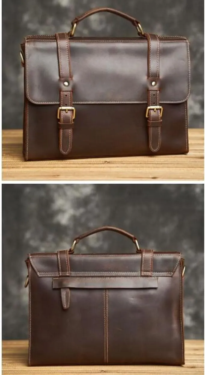 Business Briefcases Mens Handbags Messenger Shoulder Bags Genuine Leather Laptop Bags Carrying Cases 13.4Inch