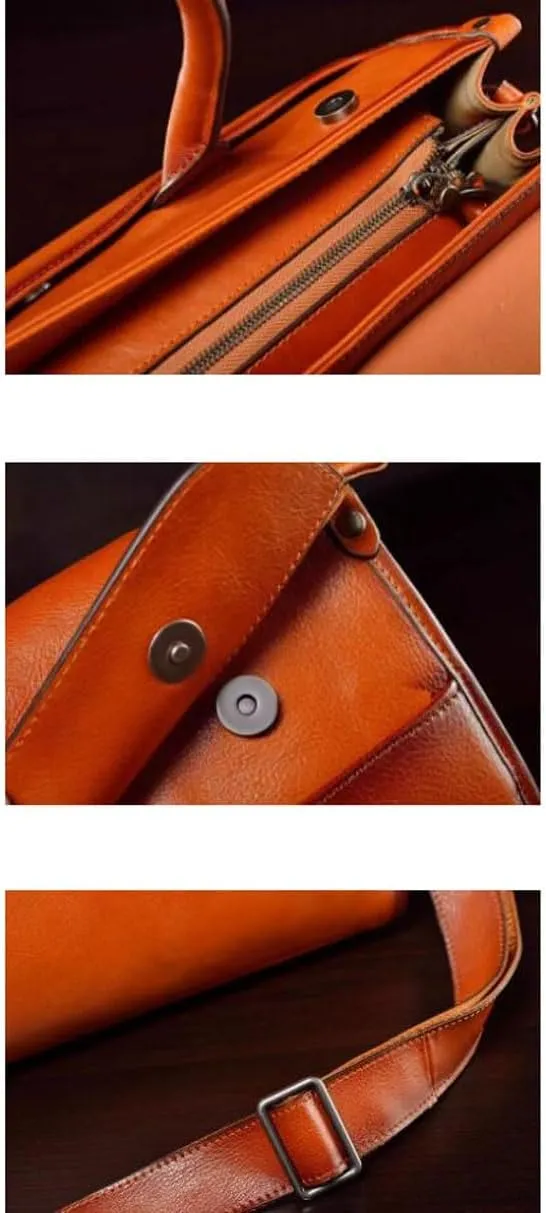 Business Briefcases Mens Handbags Messenger Shoulder Bags Genuine Leather Laptop Bags Crossbody Bags 15.3Inch