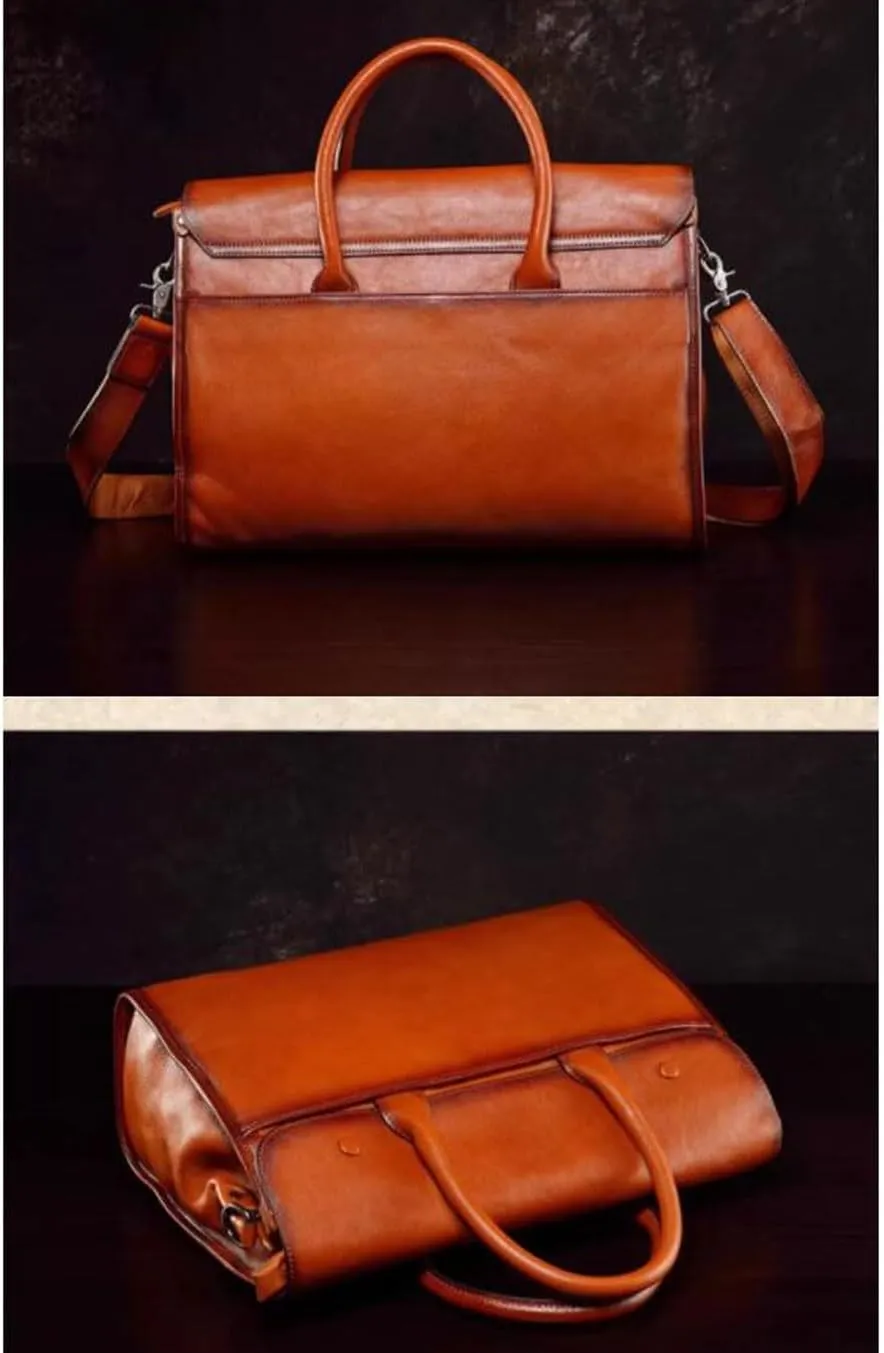 Business Briefcases Mens Handbags Messenger Shoulder Bags Genuine Leather Laptop Bags Crossbody Bags 15.3Inch