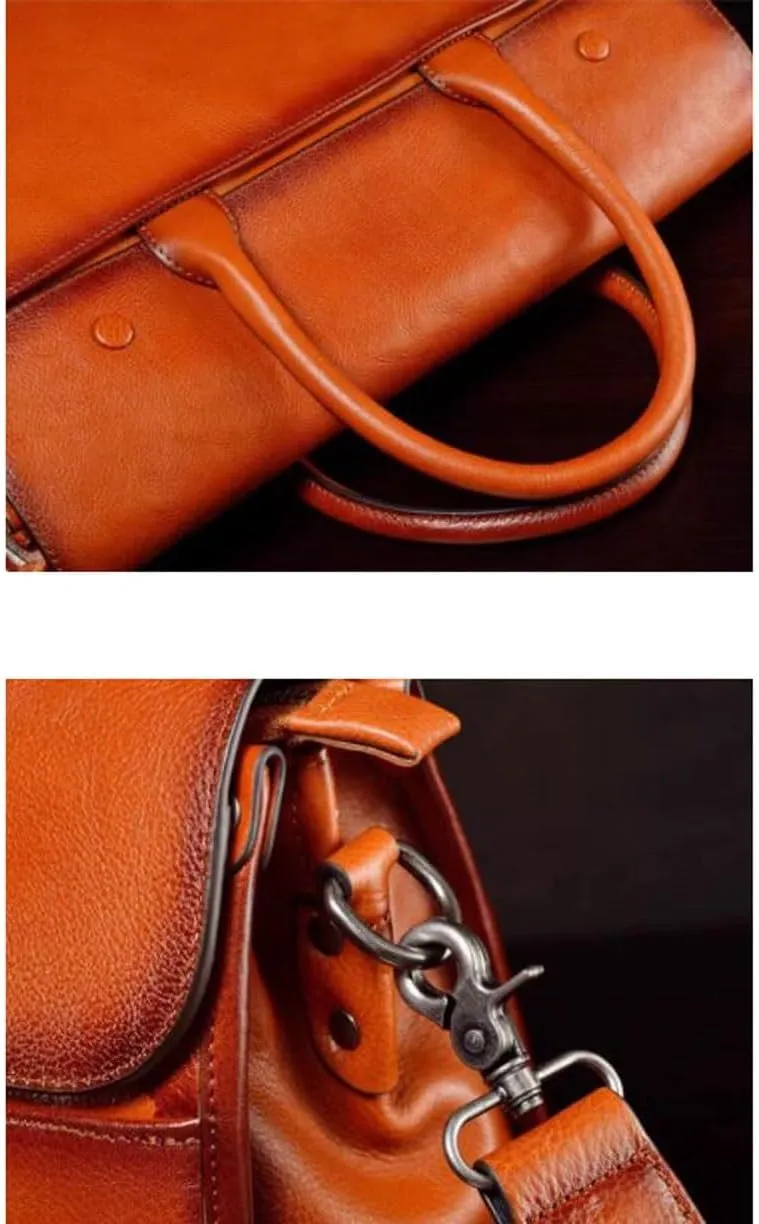 Business Briefcases Mens Handbags Messenger Shoulder Bags Genuine Leather Laptop Bags Crossbody Bags 15.3Inch