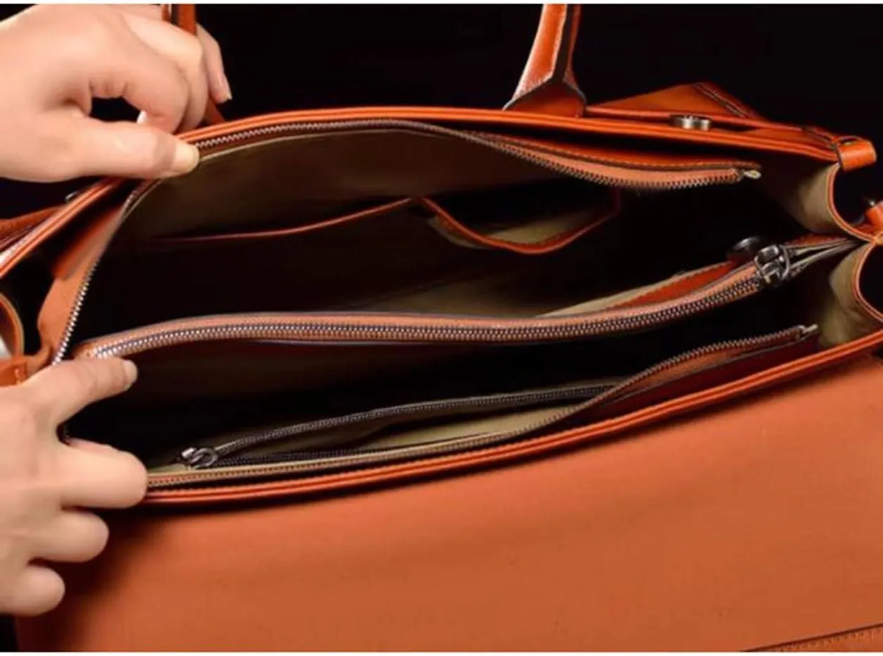 Business Briefcases Mens Handbags Messenger Shoulder Bags Genuine Leather Laptop Bags Crossbody Bags 15.3Inch