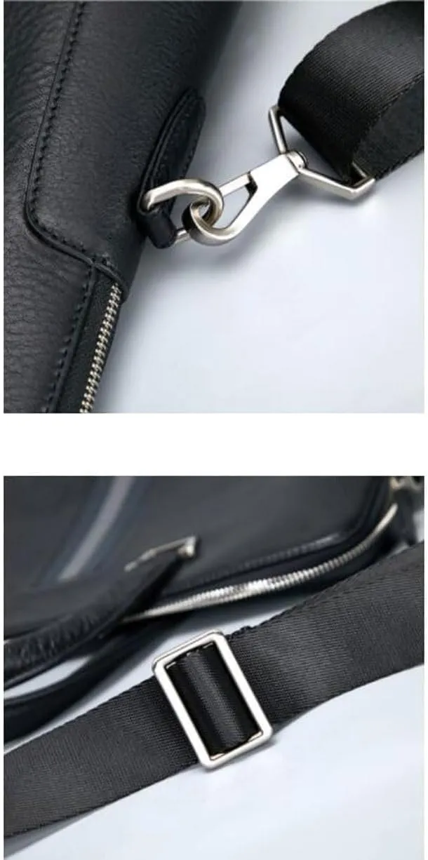 Business Briefcases Mens Messenger Shoulder Bags Crossbody Bags Handbags Genuine Leather Laptop Bags 15.2Inch