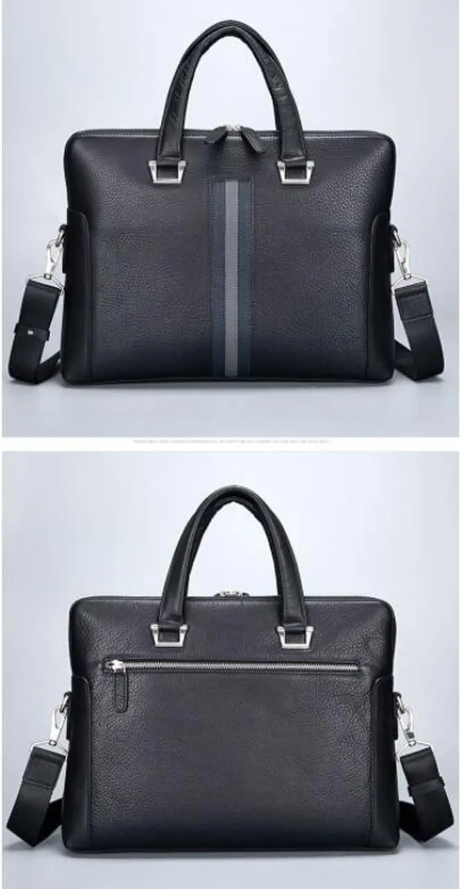 Business Briefcases Mens Messenger Shoulder Bags Crossbody Bags Handbags Genuine Leather Laptop Bags 15.2Inch