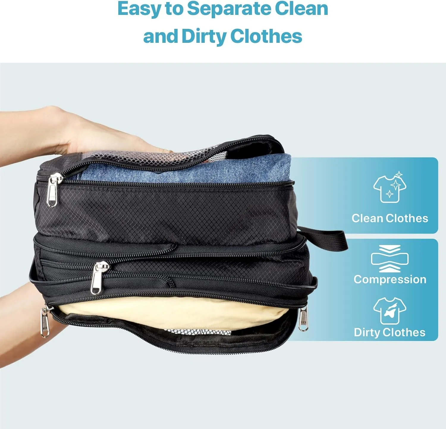 Cambond Double Sided Compression Packing Cubes - Expandable See Through Mesh Compression Cubes for Travel, Separate Clean and Dirty Clothes Efficient Packing Organizers for Road Trip, Cruise