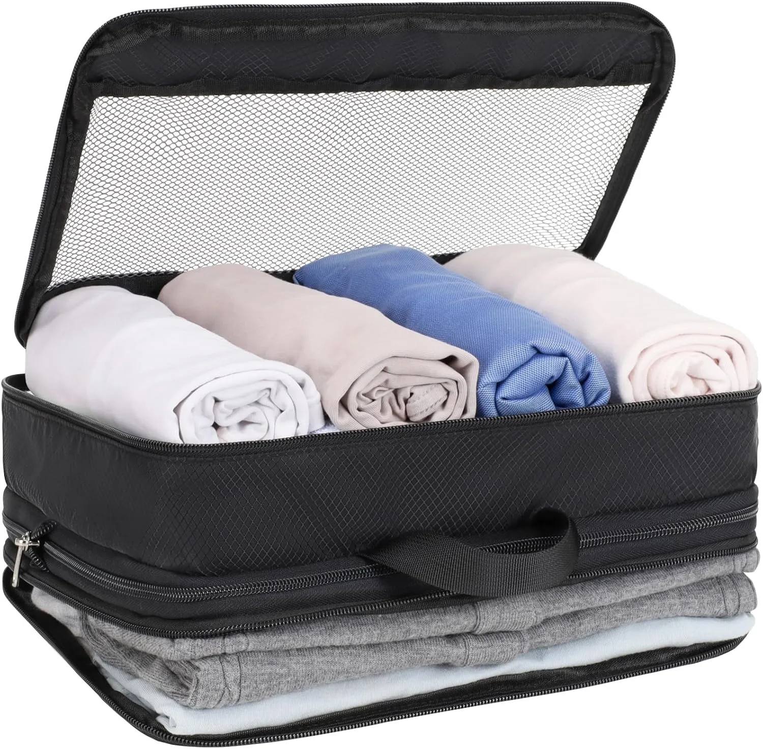 Cambond Double Sided Compression Packing Cubes - Expandable See Through Mesh Compression Cubes for Travel, Separate Clean and Dirty Clothes Efficient Packing Organizers for Road Trip, Cruise